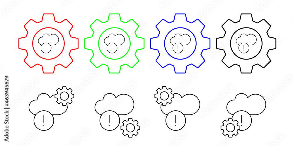 Poster cloud computing, exclamation mark vector icon in gear set illustration for ui and ux, website or mob