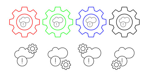 Obraz premium Cloud computing, exclamation mark vector icon in gear set illustration for ui and ux, website or mobile application