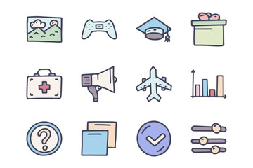 Occasions color vector doodle simple icon set