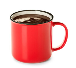 Cup of tasty hot chocolate on white background