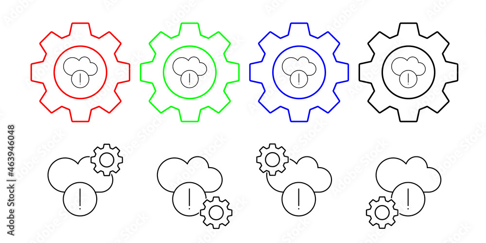 Poster cloud computing, exclamation mark vector icon in gear set illustration for ui and ux, website or mob