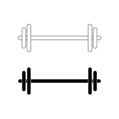 Dumbbell icon. Sport concept. Hard workout. Gym emblem. Flat design. Freehand art. Vector illustration. Stock image. 