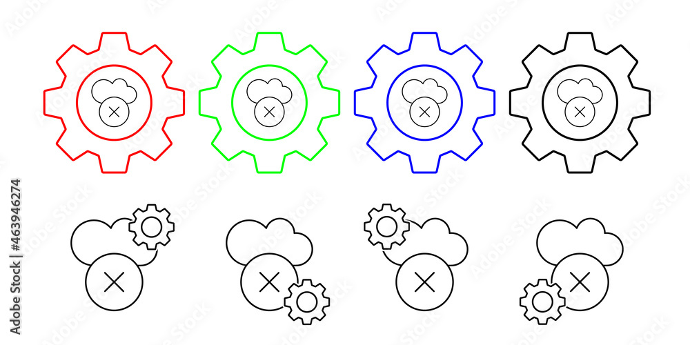 Poster cloud computing, error, seo vector icon in gear set illustration for ui and ux, website or mobile ap