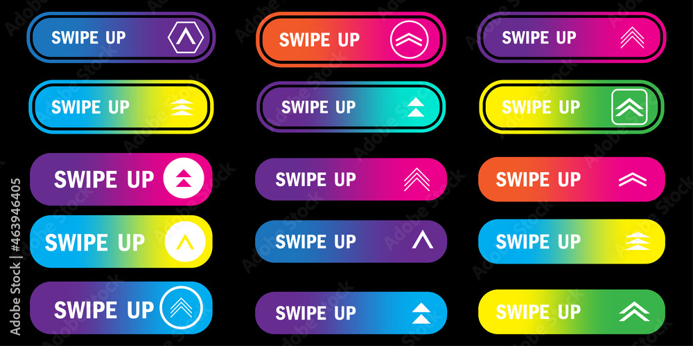 Poster collection of swipe up icons. black background. communication element. modern line art. vector illus