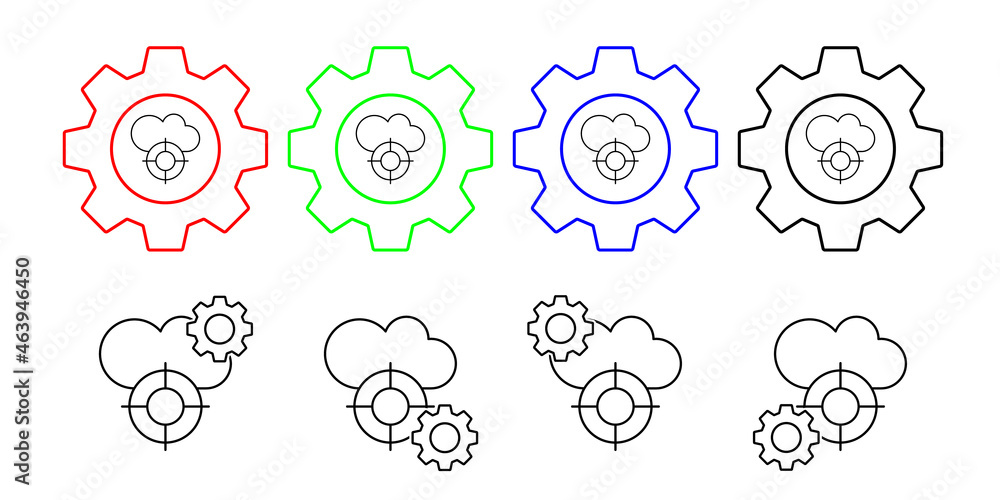 Poster cloud computing, target, seo vector icon in gear set illustration for ui and ux, website or mobile a