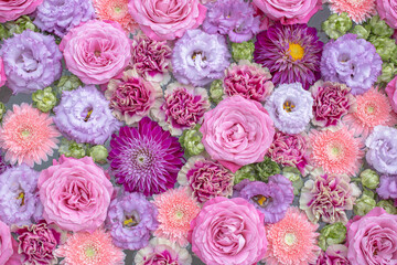 Composition of pink  and purple flowers