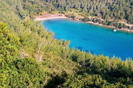 Close up photo of famous bay known as Cennet Koyu in Bodrum, Mugla, Turkey. Tourism and leisure concept.