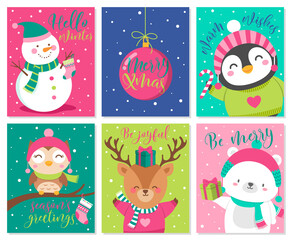 Set of cute cartoon character illustration for christmas and new year celebration.