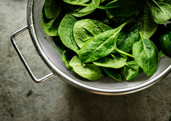 Closeup of fresh organic spinach leaves