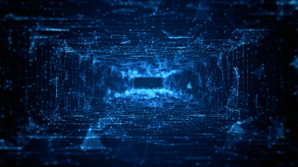 Tunnel Sci-Fi Digital Cyberspace, Digital Data Network and Blockchain Connections. Technology Digital Data Background Concept. 3d rendering