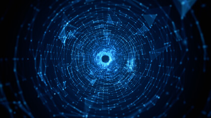 Tunnel Sci-Fi Digital Cyberspace, Digital Data Network and Blockchain Connections. Technology Digital Data Background Concept. 3d rendering
