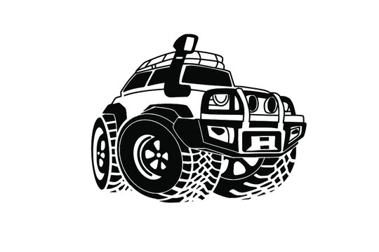 Off road travel 4x4 car at sunset and mountains view