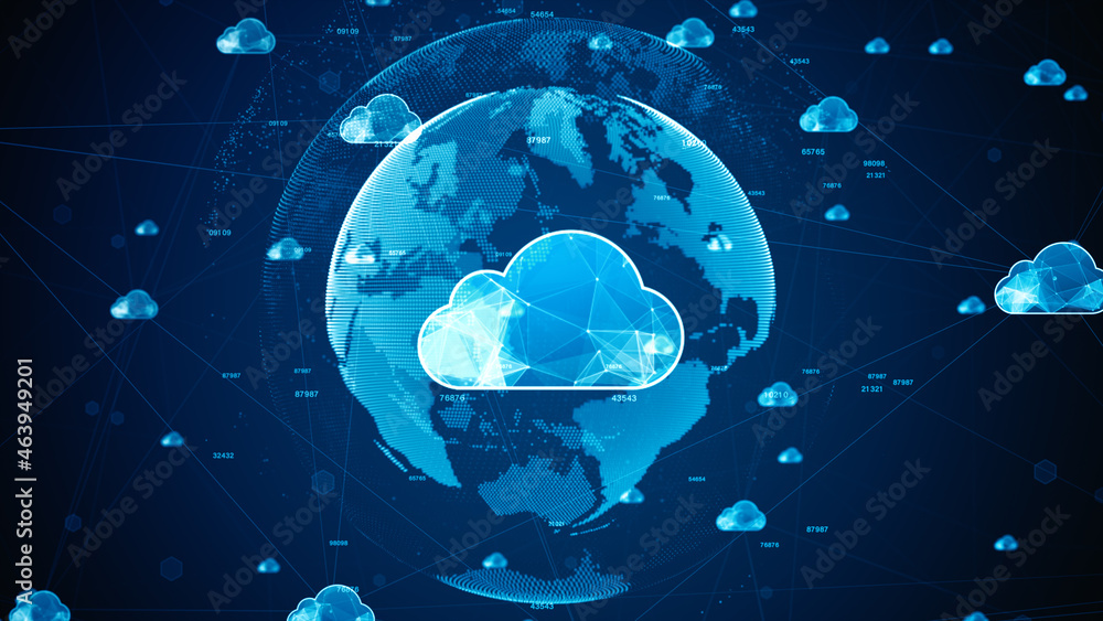 Poster cloud computing of cyber security, digital data network protection, global network connection, big d
