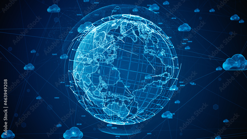 Poster cloud computing of cyber security, digital data network protection, global network connection, big d