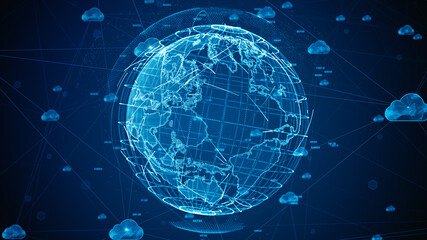 Fototapeta premium Cloud Computing of Cyber Security, Digital Data Network Protection, Global Network Connection, Big Data Analysis Future Abstract Background Concept. 3d rendering