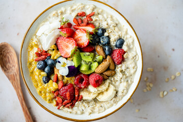 Porridge breakfast super bowl healthy lifestyle - obrazy, fototapety, plakaty