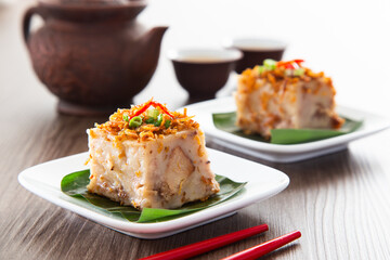  Steamed Yam Cake with Ground Deep-Fried Dried Shrimps Toppings. Chinese Cuisine