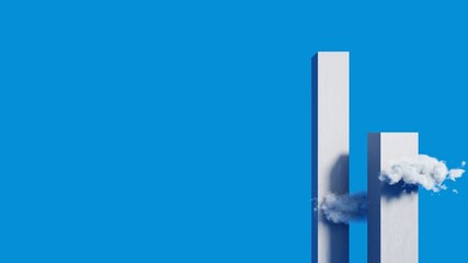 Abstract concrete pillar with white clouds on blue sky background.Minimal abstract surreal background.3d rendering illustration.