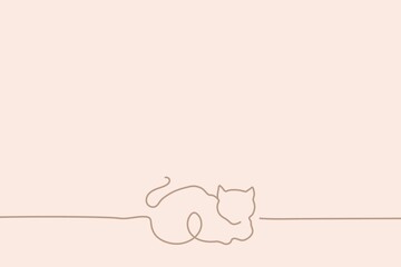 Cat pink background, line art illustration