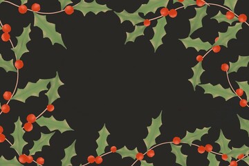 Holly frame, Christmas background, winter holiday illustration