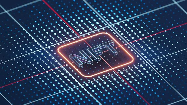 NFT nonfungible tokens concept with dark background, 3d rendering.