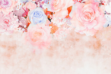 Watercolor rose flower bouquet and background