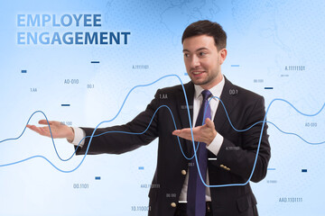 Business, Technology, Internet and network concept. Young businessman working on a virtual screen...