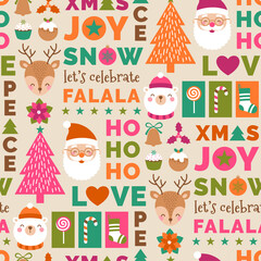 Cute cartoon character and decorative elements for christmas celebration background.
