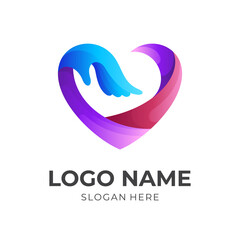 hand care logo, love and hand, combination logo with 3d colorful style