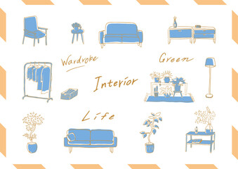 手描き　インテリア　セット