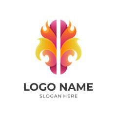 Fototapeta na wymiar brain fire logo design, brain and fire, combination logo with 3d colorful style