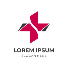 medical logo design template concept vector with flat red and black color style