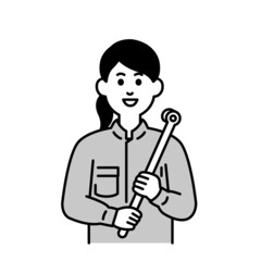 整備士さんのイラスト上半身　白黒