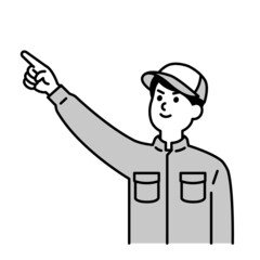 整備士さんのイラスト上半身　白黒