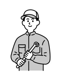 整備士さんのイラスト上半身　白黒