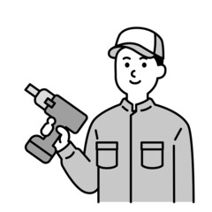 Obraz premium 整備士さんのイラスト上半身 白黒