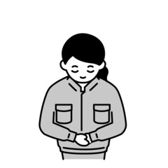 整備士さんのイラスト上半身　白黒