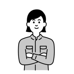 整備士さんのイラスト上半身　白黒