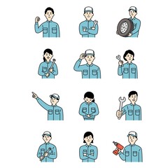 整備士さんのイラスト上半身　カラー