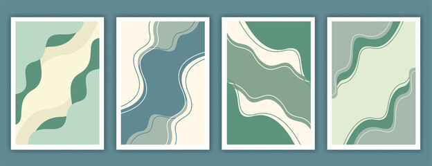Green watercolor wall art vector set. Earth tone background foliage line art drawing with abstract shape. Abstract Plant Art design for wall framed prints, canvas prints, poster, home decor.