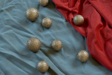 Christmas balls on green and red background, christmas concept