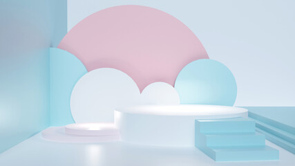 3D rendering mockup stand abstract pastel blu