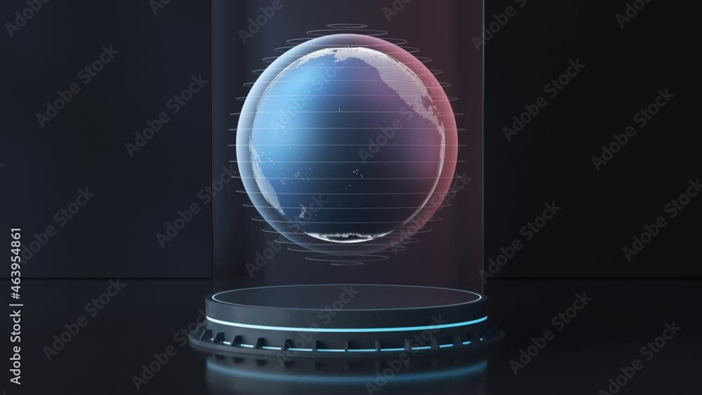 Aufkleber loop rotating earth in the room, 3d rendering.
