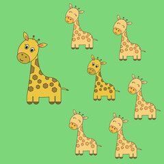 Obraz premium Cute animals tigers happy family, with father and children, son and daughters on green isolated background, vector illustration.