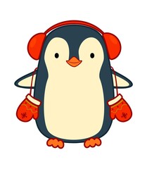 Christmas cartoons clip art. Christmas penguin clipart vector illustration