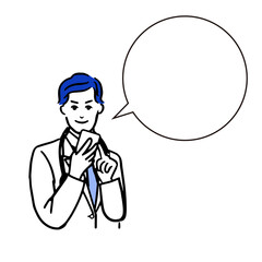 スマートフォンを持つ男性医師の上半身線画と吹き出しの白バックの線画