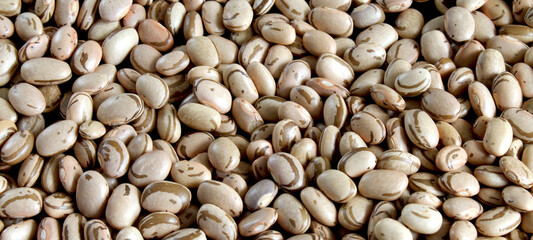 Carioca beans. Beans spread on the table. Grains background.