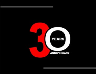 Naklejka premium 30 years anniversary celebration simple logo, isolated on black background 
