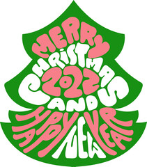 Christmas tree lettering template design. Merry christmas and happy new year. 2022 banner vector illustration.