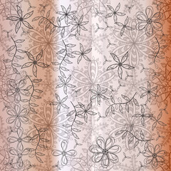 Seamless pattern with interesting doodles on colorfil background. Raster illustration.